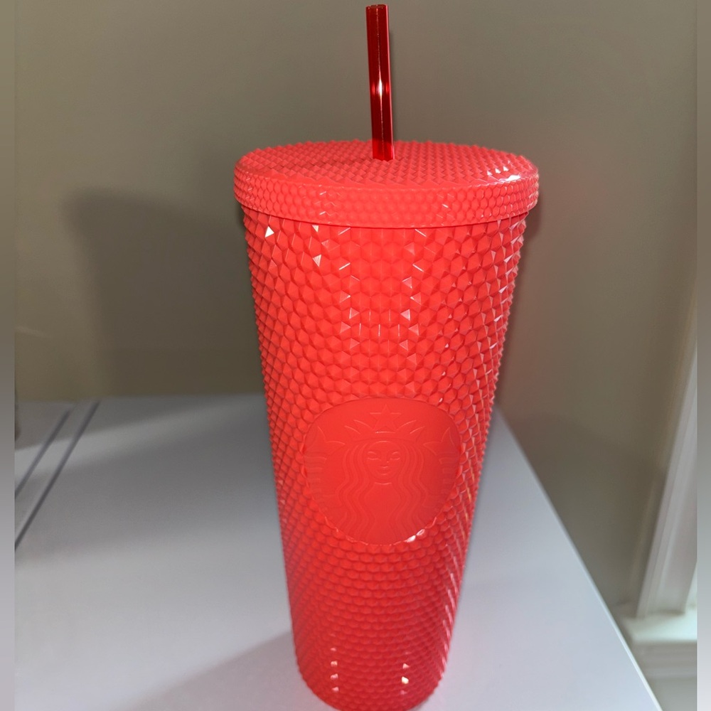Starbucks Coral/Pink Studded Tumbler with Straw